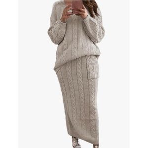 Women's Cable Knit Lounge Set | Sweater & Skirt 2 Piece Outfit